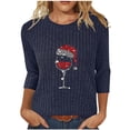 thumbnail image 2 of Ltctricy Women's Tunic Tops 3/4 Length Sleeve Crew Neck Curved Hem Christmas Printed Ribbed Knit T Shirts Casual Tee Blouses(Navy,Small), 2 of 6