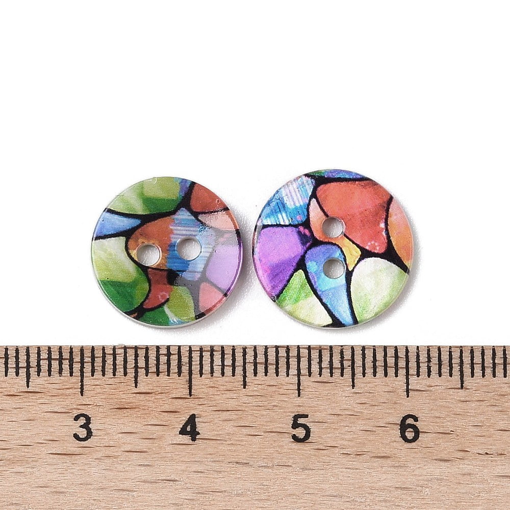 200pc 2-Hole Freshwater Shell Buttons Flat Round Colorful 14x2mm Hole: 2mm