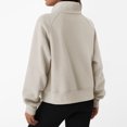 thumbnail image 4 of Womens Zip up Sweatshirt, Stand Collar Fleece Jackets No Hood, Lightweight Casual Solid Color Long Sleeve Zipper Front Fall Jackets with Pockets B-Khaki M, 4 of 9