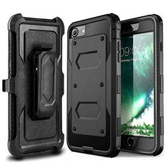 FIEWESEY for iPhone Se 2022 Case,Rugged Holster Armor Cover[Heavy Duty Protection ] Bumper Case [Belt Swivel Clip]   [Kickstand] for iPhone Se 2020/Se 2022/iPhone 7/iPhone 8 4.7 Inch(Black)