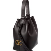 Valentino VLogo Leather Bucket Bag, Black