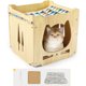 thumbnail image 1 of Cueva para Gatos con Hamaca, Camas para Gatos de Interior, con Alfombra para Arañar para Gatos, Cojín y Pelota Colgante, Madera Natural, 38x38x38cm, 1 of 5