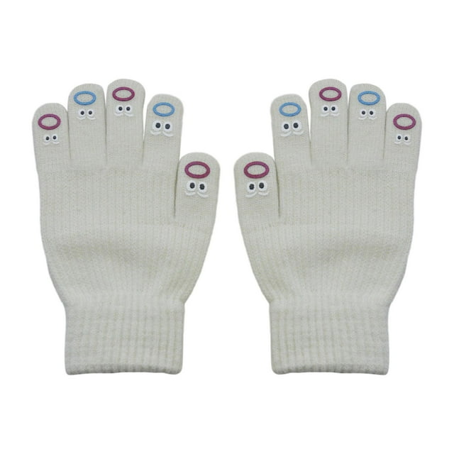 Guantes de invierno Yuyangstore Guantes de punto cálidos elásticos cómodos con pantalla táctil Blanco