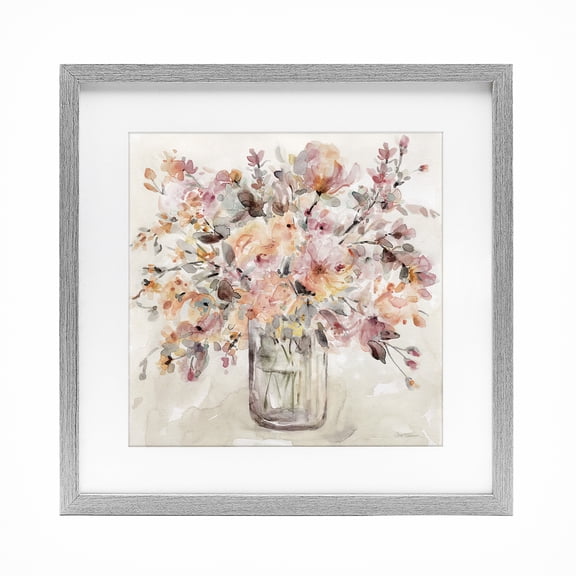 Stupell Industries Cottage Fluid Petals Watercolor Bouquet Gray Framed Print Under Glass, 16 x 16, by Carol Robinson