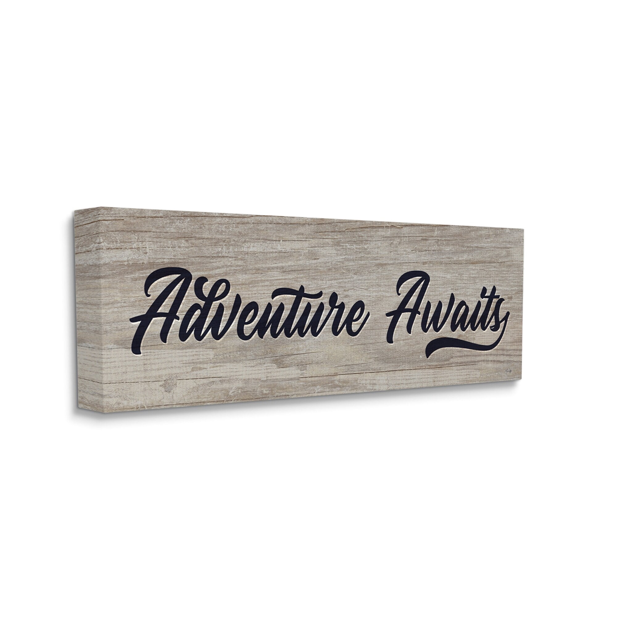 Stupell Industries Adventure Awaits Rustic Vintage Typography Grain Pattern Graphic Art Gallery Wrapped Canvas Print Wall Art, Design by Yass Naffas Designs