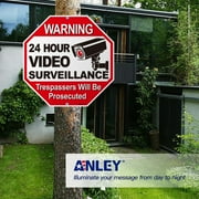 ANLEY 24 Hour Video Surveillance Aluminum Warning Sign, Trespassers Will Be Prosecuted - No Trespassing Security Alert - 12 x 12