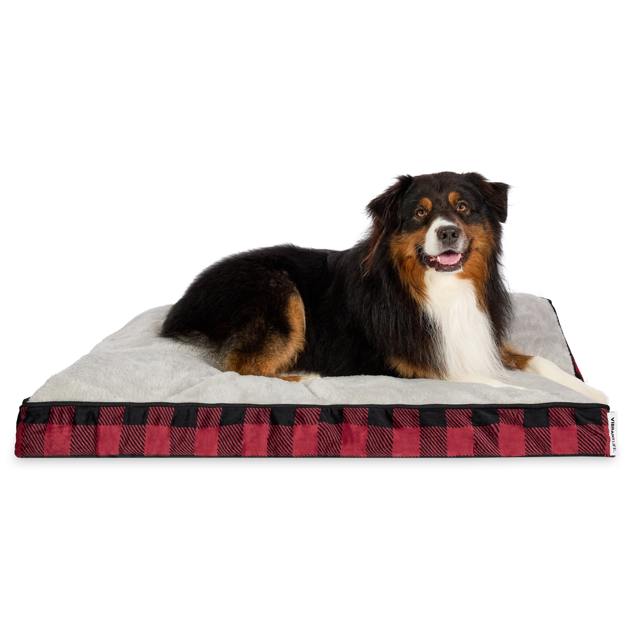 Vibrant Life Large Deluxe Gusset Pillow Pet Bed, Red and Black Plaid, 32" x 42"