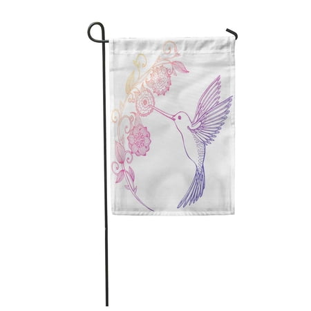 SIDONKU Flying Hummingbird and Flowers Bird Drinking Nectar from Line Drawing Doodle Tat Garden Flag Decorative Flag House Banner 12x18 inch