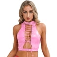 thumbnail image 3 of Camisola de látex con efecto mojado y cuello halter de piel sintética, chaleco de charol brillante, solapa con muescas, escote en V profundo, cremallera frontal, chaleco ajustado, 3 of 5
