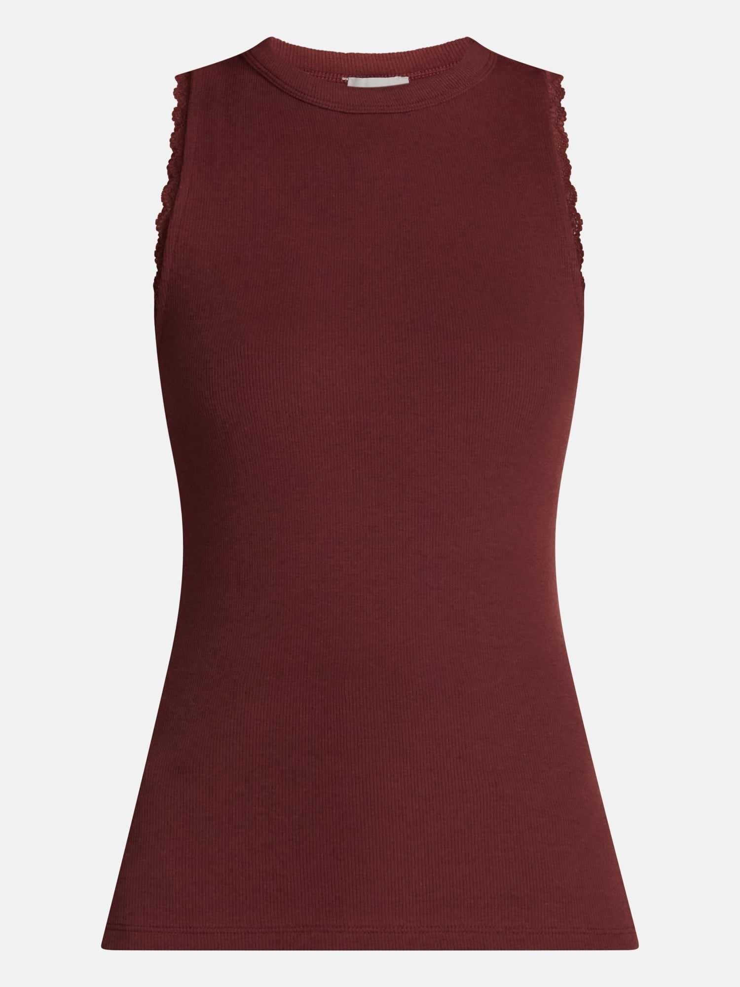 Scenario Women's Ribbed Tank Top with Lace Trim, Sizes XS-XXXL