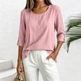 thumbnail image 6 of Yrmaups Loose Fit 3/4 Sleeve Blouse for Women, Casual Round Neck Pullover Top, Soft Solid Tshirt for Summer Daily Office Travel Wear, Pink S, 6 of 8