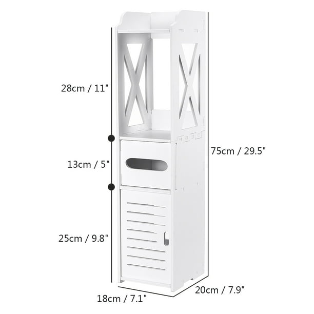 4 Tiers Bathroom Cabinet, Waterproof Floor Standing Organizer Cabinet with Door Tissue Drawer, Space Saving Storage Rack Unit for Hallway, Living Room, Bedroom, Kitchen