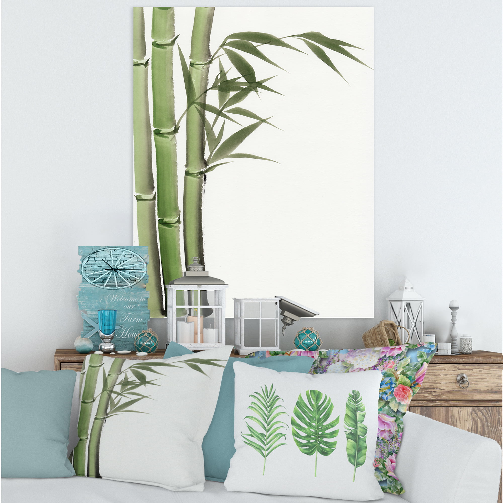 Designart ' Detail of Dark Green Bamboo and Leaves IV ' Traditional Canvas  Wall Art Print