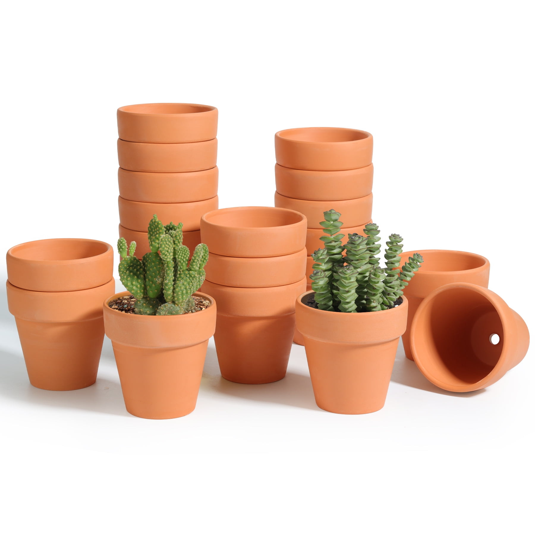 T4U 3 inches Terracotta Classic Pots with Drainage Holes for Succulents and Cactus, Set of 20