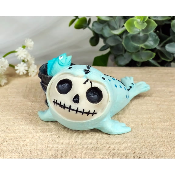 Ebros Furrybones Rollie The Seal with A Bucket of Fish Small Sit Up Figurine