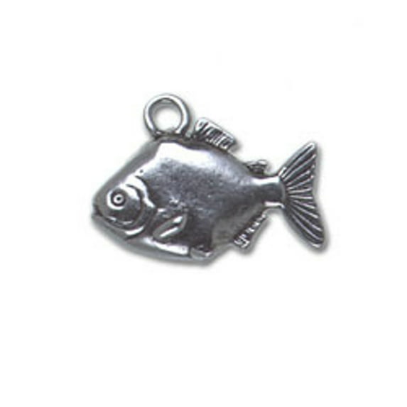 Sterling Silver 18" 1mm Box Chain 3D Piranha Fish Pendant Necklace
