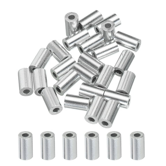 Uxcell 1/16" 1.5mm Aluminum Crimping Loop Sleeve Single Round Ferrule for Wire Rope Cable Line End, Silver 25 Pack