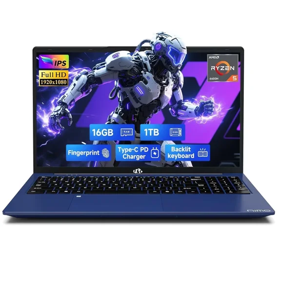 15.6" IPS FHD Gaming/Business Laptop, 6 Cores AMD Ryzen 5 6600H 16GB DDR5 RAM 1TB SSD (Beat i7-1165G7 up to 4.5GHz) 660M 6nm GPU-Computer with 100W Type-C Backlit Keyboard, Fingerprint Blue