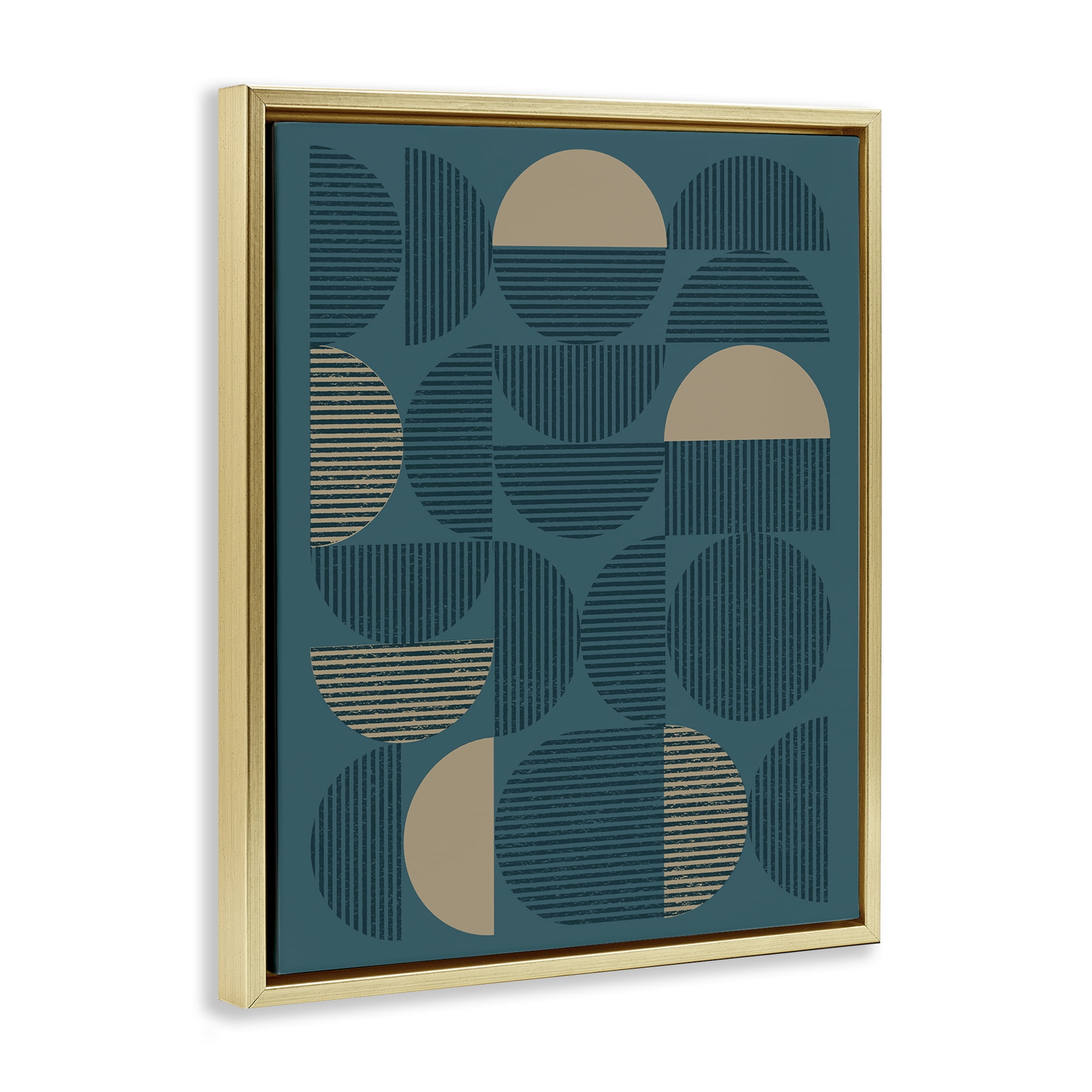 Stupell Industries Deco Arches Blue & Beige Abstract Painting Gold Floater Framed Canvas Art Print Wall Art, 25 x 31