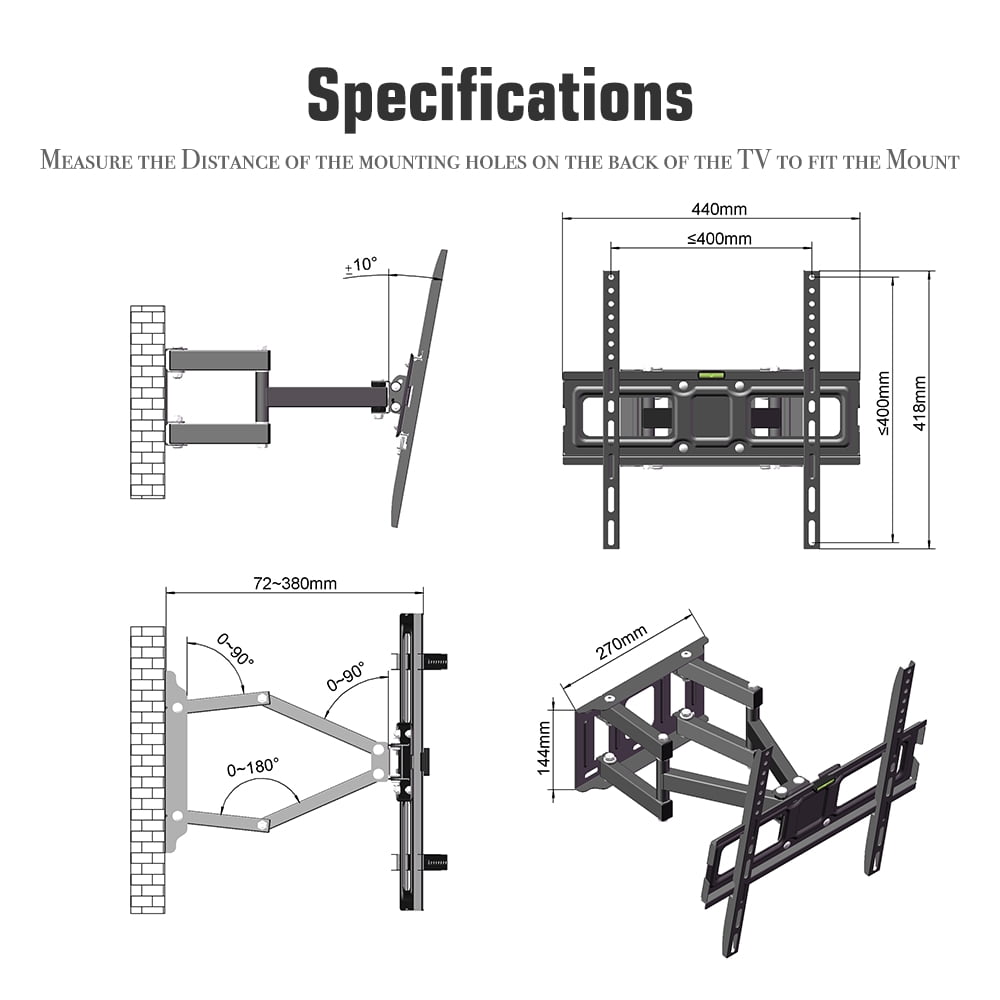 Ktaxon 26-55" Adjustable Wall Mount Bracket Rotatable TV Stand with Spirit Level