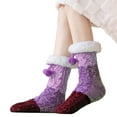 thumbnail image 4 of WMNTST Womens Fuzzy Socks With Grips Color Block Textured Crew Sock With Cute Pompoms Cozy Winter Socks, 4 of 5