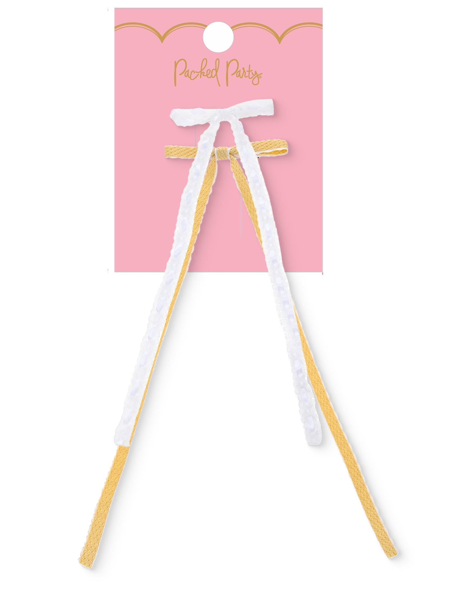 Packed Party White and Gold Bow Hair Clip Set, 2 Piece