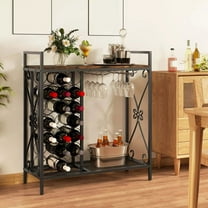 Auranook Freestanding Floor Wine Rack, Wooden Coffee Bar Table w/Wine Storage, Glass Holders, Sturdy Metal Frame