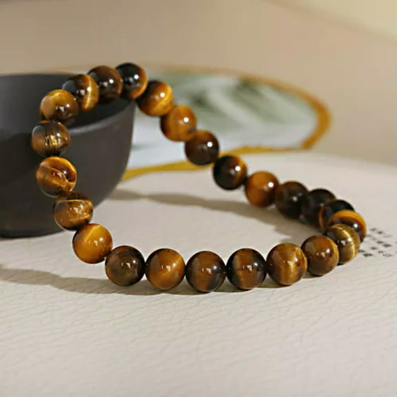 EOEMY Natural Tiger Eye Stone Beads Necklaces Men Fashion Meditation Yoga Necklace-1 Pcs 7.5'' Tiger Eye Braceley...