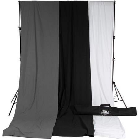 UPC: 0731409546454 | 10 x 24  Accent Muslin Background Kit with Port-A-Stand  White/Gray/Black
