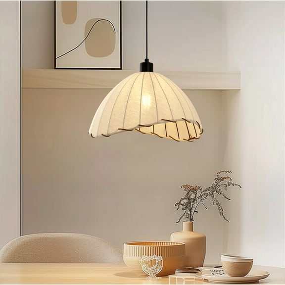YANSUN Modern Deco Pendant Light, 15.4" Metal Hanging Lamp with Fabric Lampshade for Dining Room, Kitchen Island, Bedroom