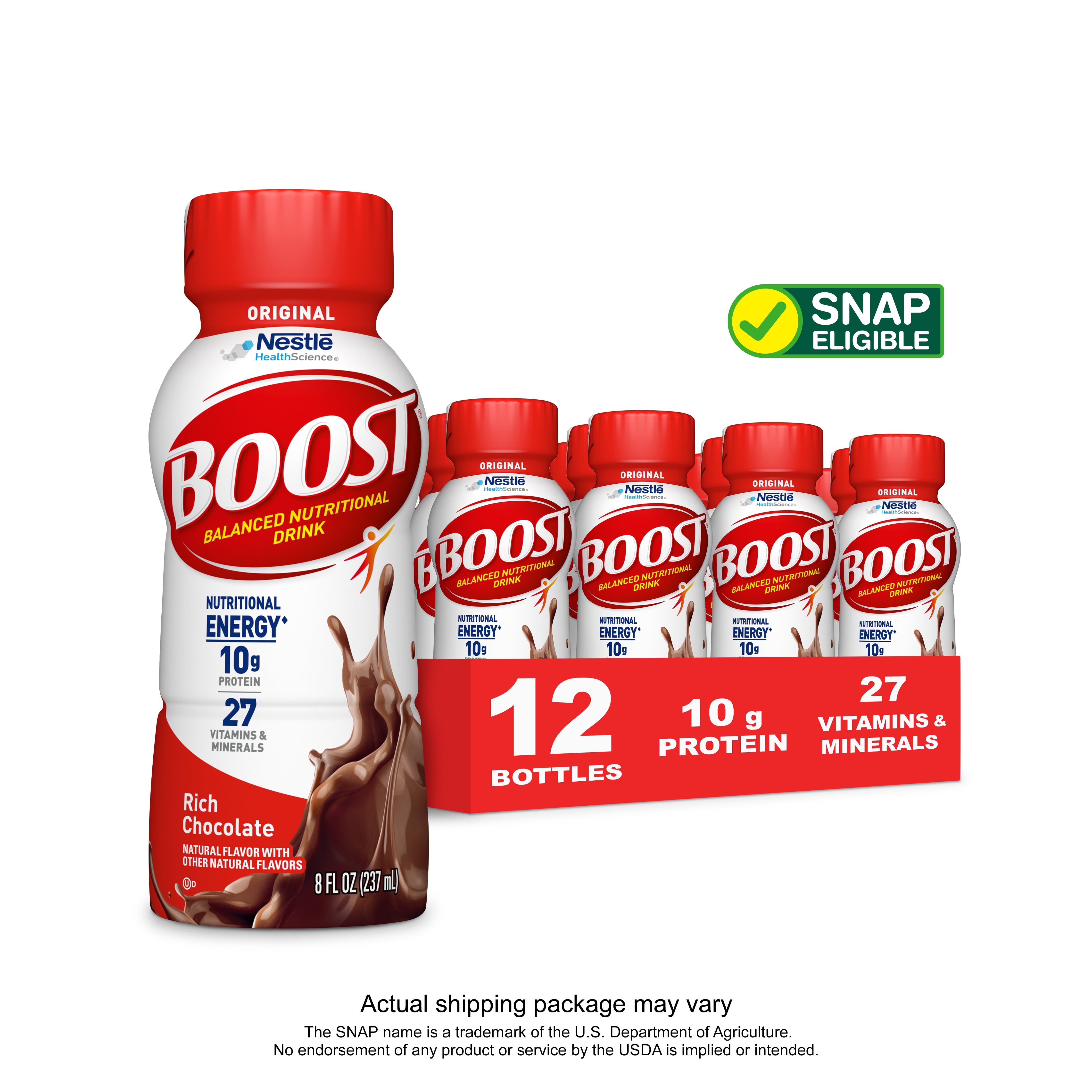 BOOST Original Nutritional Drink, Rich Chocolate, 10 g Protein, 12 - 8 fl oz Bottles