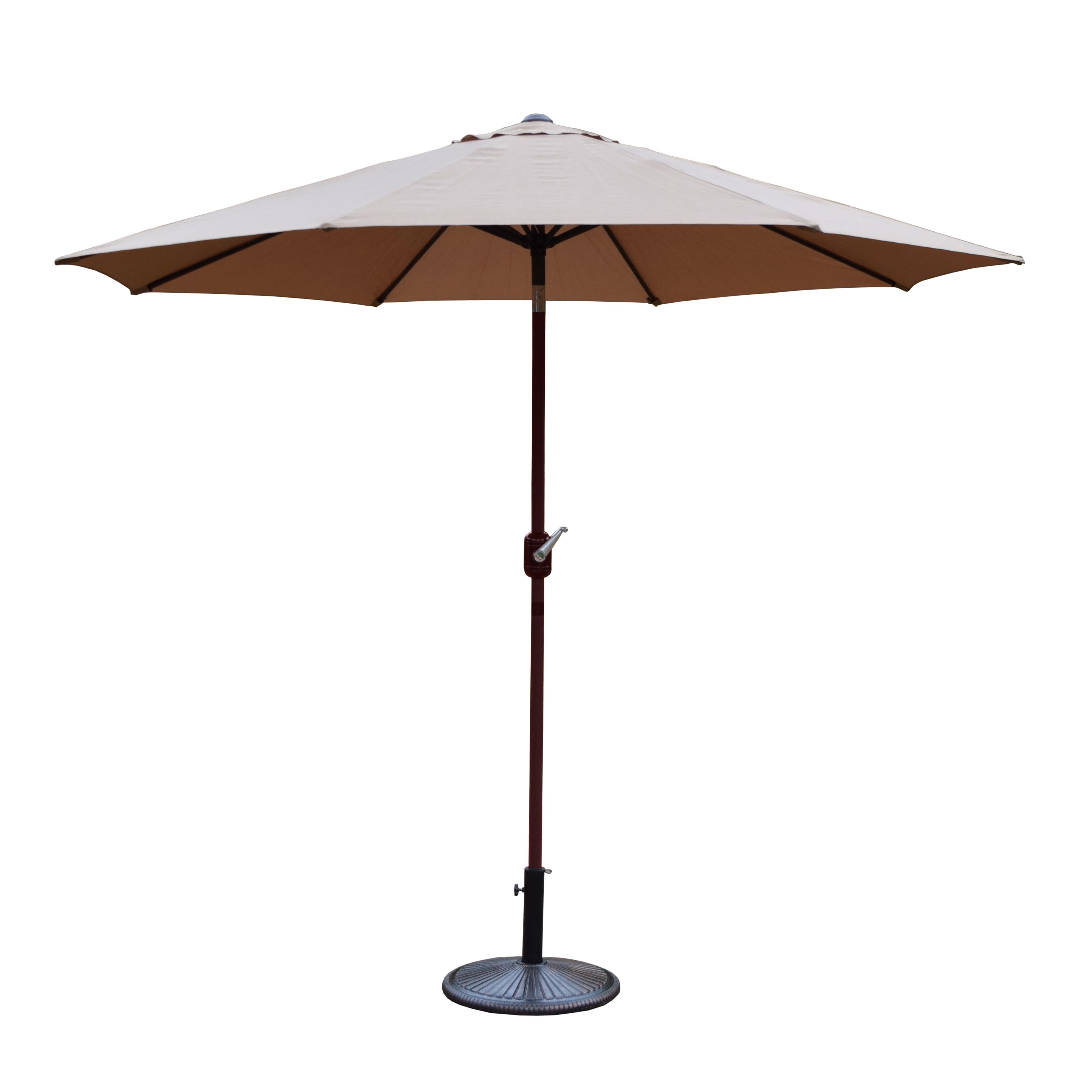 brown patio set with umbrella