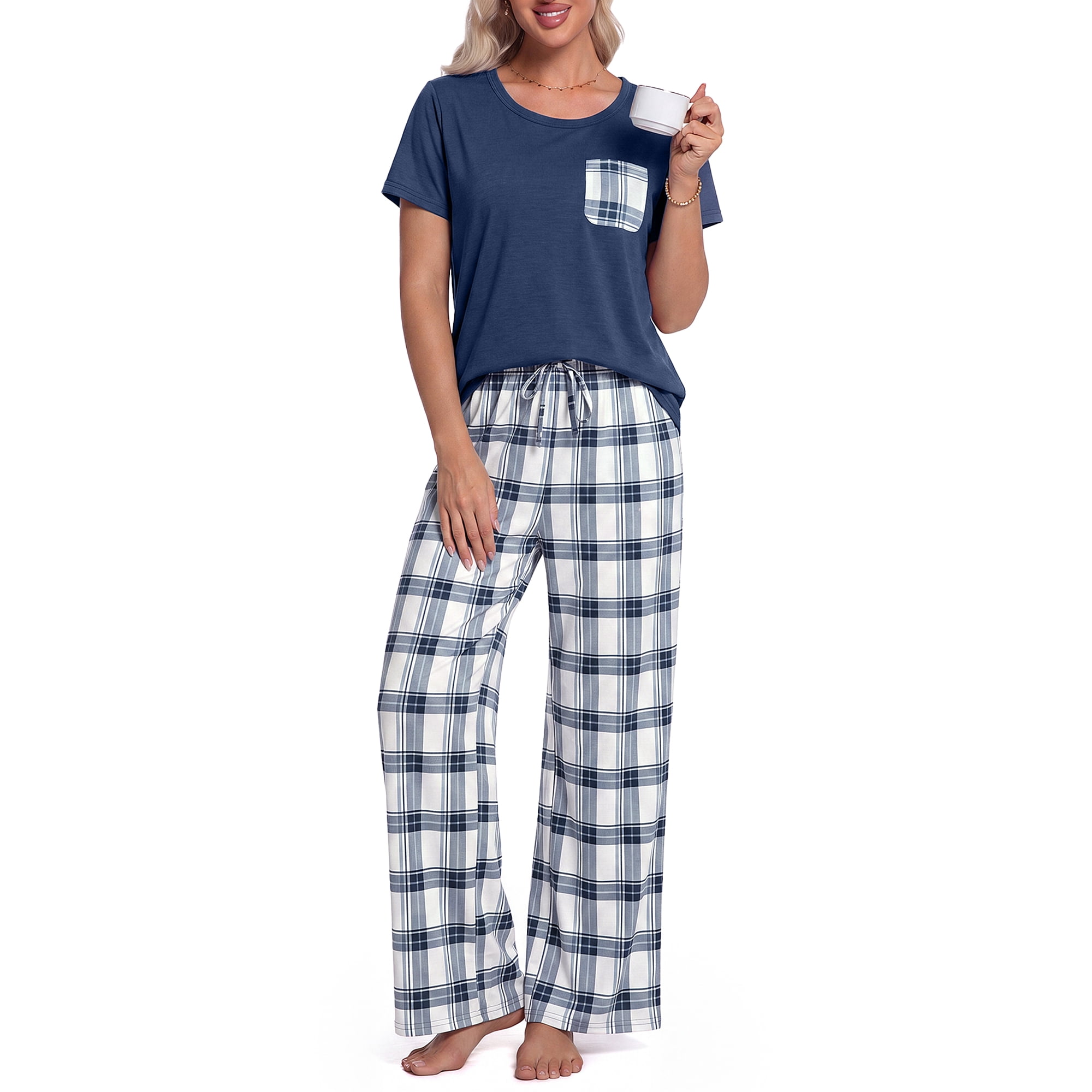 DAKIMOE Womens Pajama Sets 2 Piece Sets for Women Summer Sets Short Sleeve Pajamas Lounge Set Casual Sleepwear Loungewear PJS, S-XXL