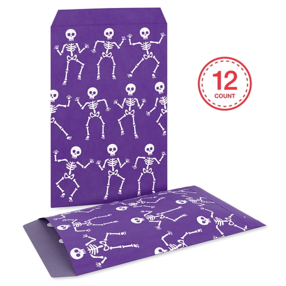 American Greetings 12-Count Treat Halloween Gift Bags, Purple Dancing Skeletons