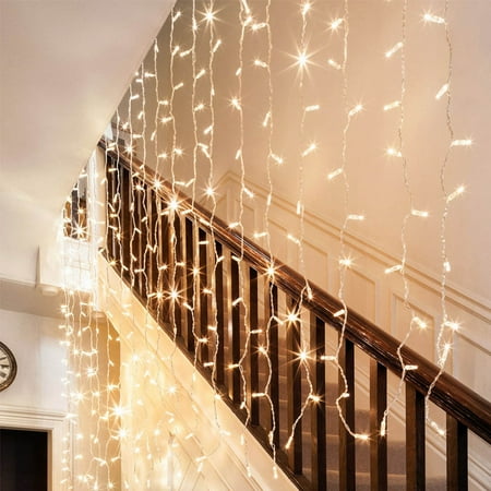 TORCHSTAR 9.8ft x 9.8ft LED Curtain Lights, Starry Christmas String Light, Indoor Decoration for Festival, Wedding, Party, Living Room, Bedroom, Warm White