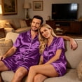 thumbnail image 6 of Dwelliawo Mens Satin Silk Pajamas Sets Short Sleeve Button-Down Sleepwear Two Piece Loungewear with Pockets Purple XL, 6 of 6
