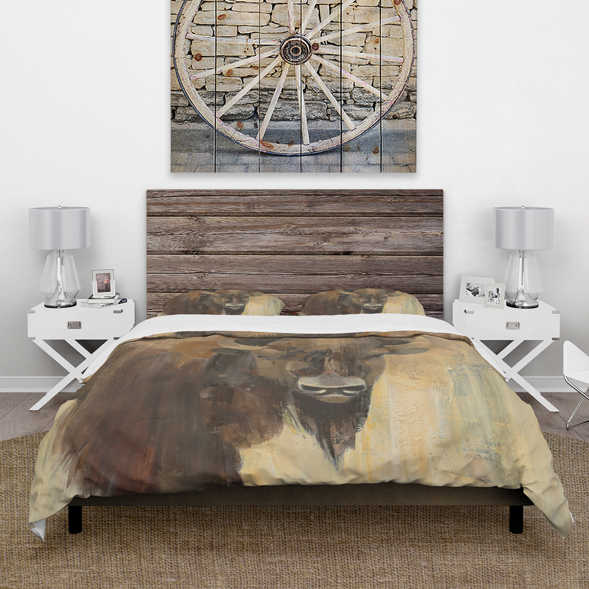 Designart 'Into the Wild Gold Buffalo' Farmhouse Duvet Cover Set