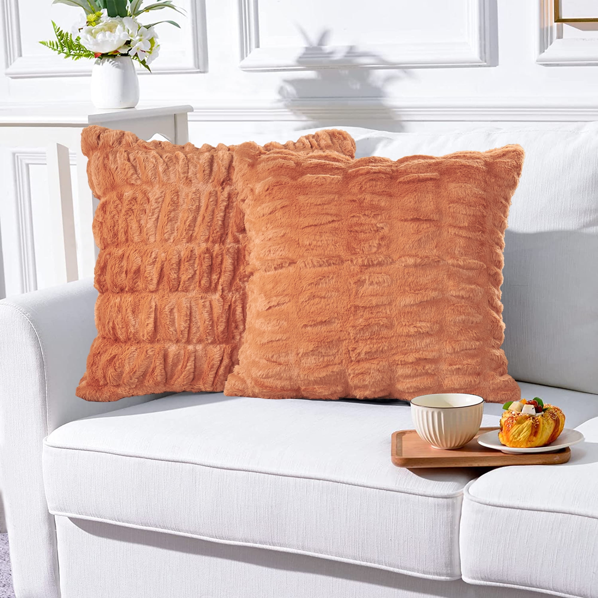 Home Soft Things Faux Fur Shar Pei Throw & Pillow Cover Combo - Burnt Orange - 50" x 60"/20" x 20"