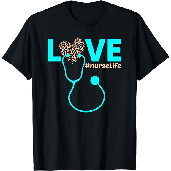 Nurse Life RN LPN CNA Healthcare Leopard Nurse Week 2023 T-Shirt Black Small