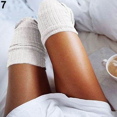 

harmtty Women Girl Soft Winter Knit Over Knee Thigh-High Warm Socks Students Stocking Beige