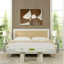 Haley Upholstered Cane-Back Platform Bed, King, Snow White Polyester