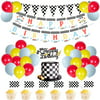 Race Car Birthday Party Decoration, Racing Car Checkered Banner and HAPPY BIRTHDAY Banner Cake and Cupcake Topper for Racing Car Birthday Party Supplies Boys Let's Go Racing Party Decorations