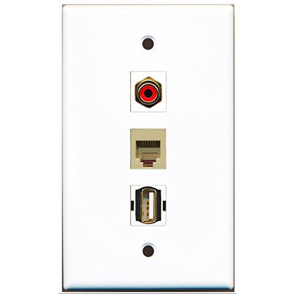 RiteAV - 1 Port RCA Red and 1 Port USB A-A and 1 Port Phone RJ11 RJ12 Beige Wall Plate