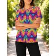 thumbnail image 5 of Women's Summer Tops Short Sleeve Crew Neck T-Shirts All-Over Symmetric Rainbow Tie Casual Blouse, 5 of 6