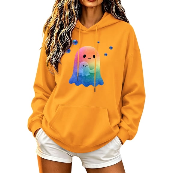 Women Halloween Spooky Ghost Sweatshirts Oversized Crewneck Hoodie | Vintage Halloween Sweatshirt, Casual Long Sleeve Pullover, Fall Halloween Costumes, Funny Vintage Graphic Sweatshirt