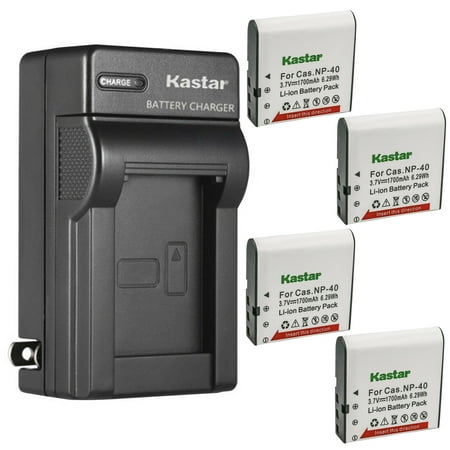 Kastar 4-Pack Battery and AC Wall Charger Replacement for Casio Exilim Pro EX-P505 Exilim Pro EX-P600 Exilim Pro EX-P700 Exilim Zoom EX-Z100 Exilim Zoom EX-Z1000 Exilim Zoom EX-Z1050