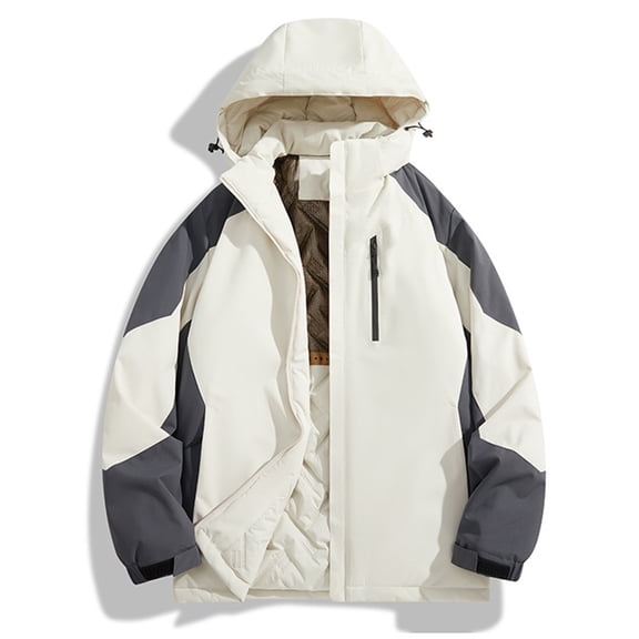 Men’S Winter Padded Hooded Jacket Outdoor Insulated Coat (White M)
