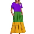 thumbnail image 2 of Fankiway Robe à Manches Courtes Imprimée Mardi Gras pour Femmes, Col Rond, Décontractée, Fluide, à Étages, Maxi, de Plage avec Poches, Robes d'Été pour Femmes, Grandes Tailles, Liquidation, 2 of 6