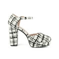 thumbnail image 3 of BLISSFUL STEP Style Women's Plaid Platform Ankle Strap Block Heel Mary Janes Pumps Black White 7, 3 of 7