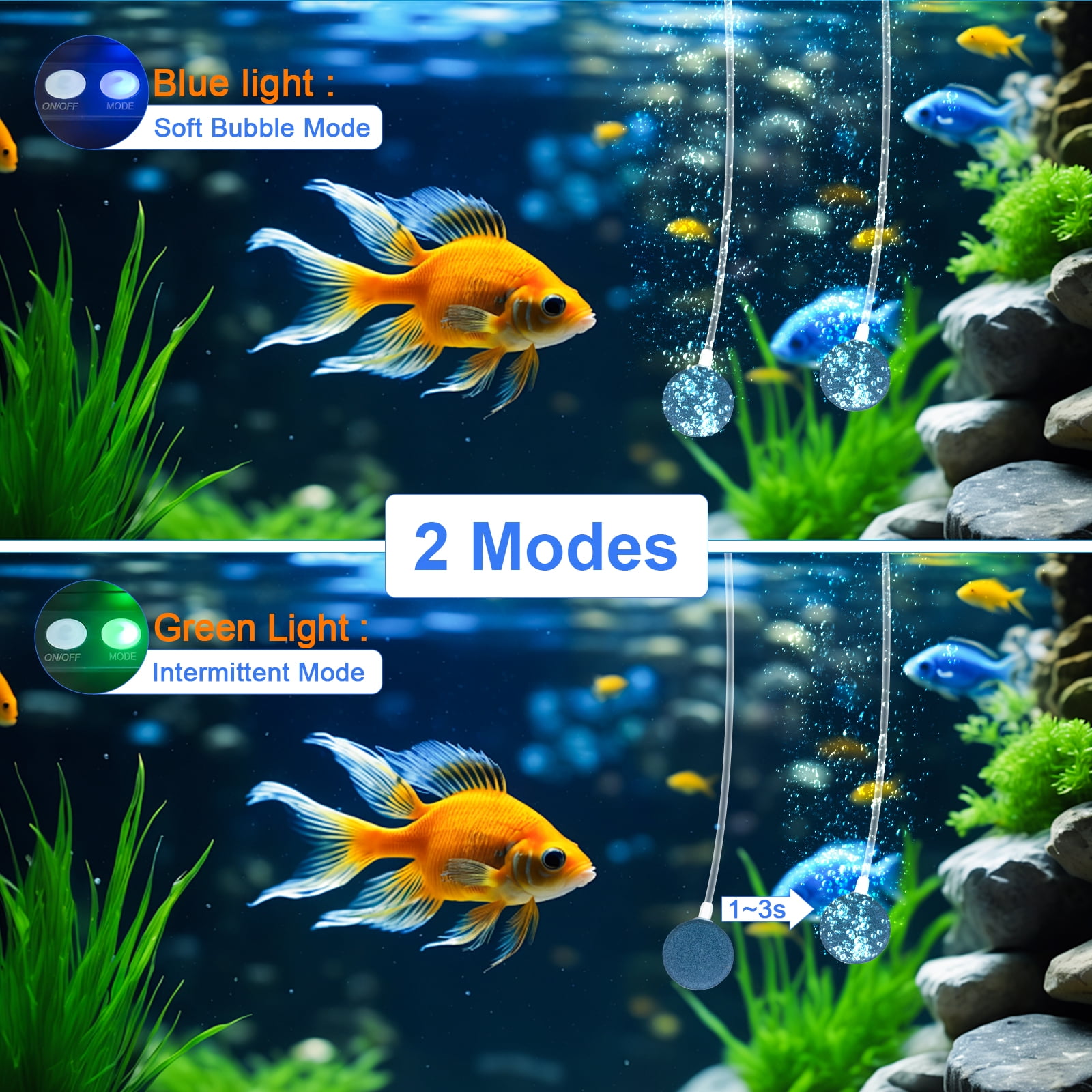PChero Solar Pond Aerator, 2W & 2200mAh Solar Aquarium Air Pump with 2 Air Stone, 2 Modes Bubbler for Aquarium, Fish Tank, Outdoor Small Pond, Hydroponics
